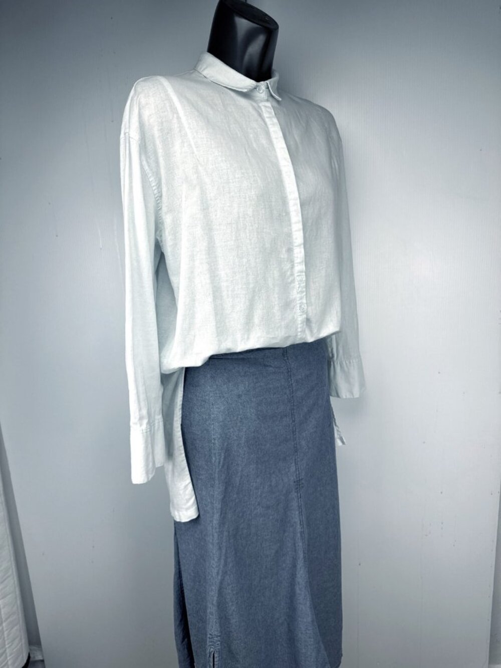 EASEL Oversized Linen & Cotton Ice Blue Long Sleeve Button Down Shirt sz S - Picture 4 of 10